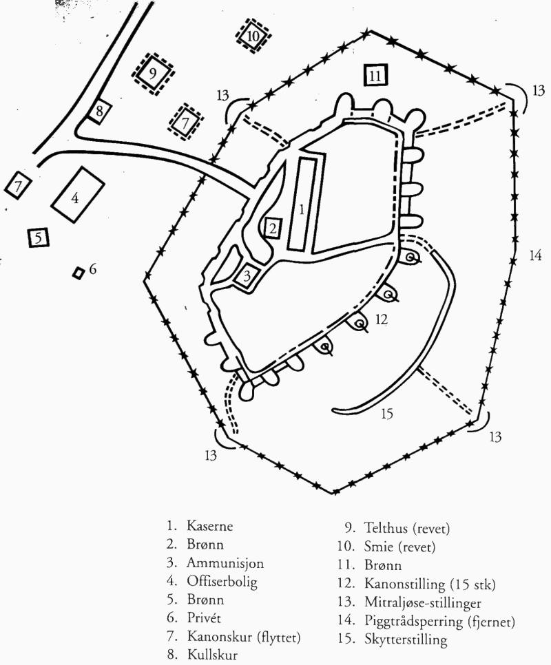 Kart fra oppslag ved fortet, av foreningen Urskog forts venner.
