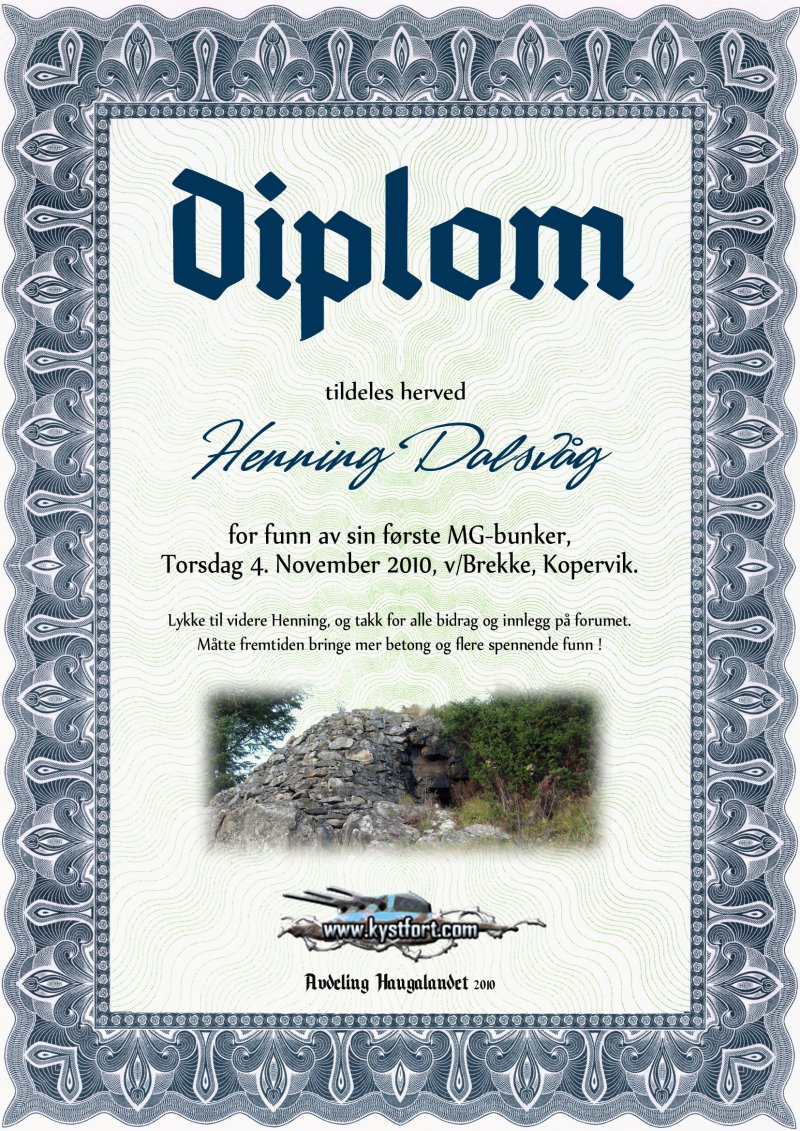 Diplom til Henning D.<br />Utstedt av Tyske Kystfort i Norge / Avd.Haugalandet. (Design: BaCtuZ aka. Kai)