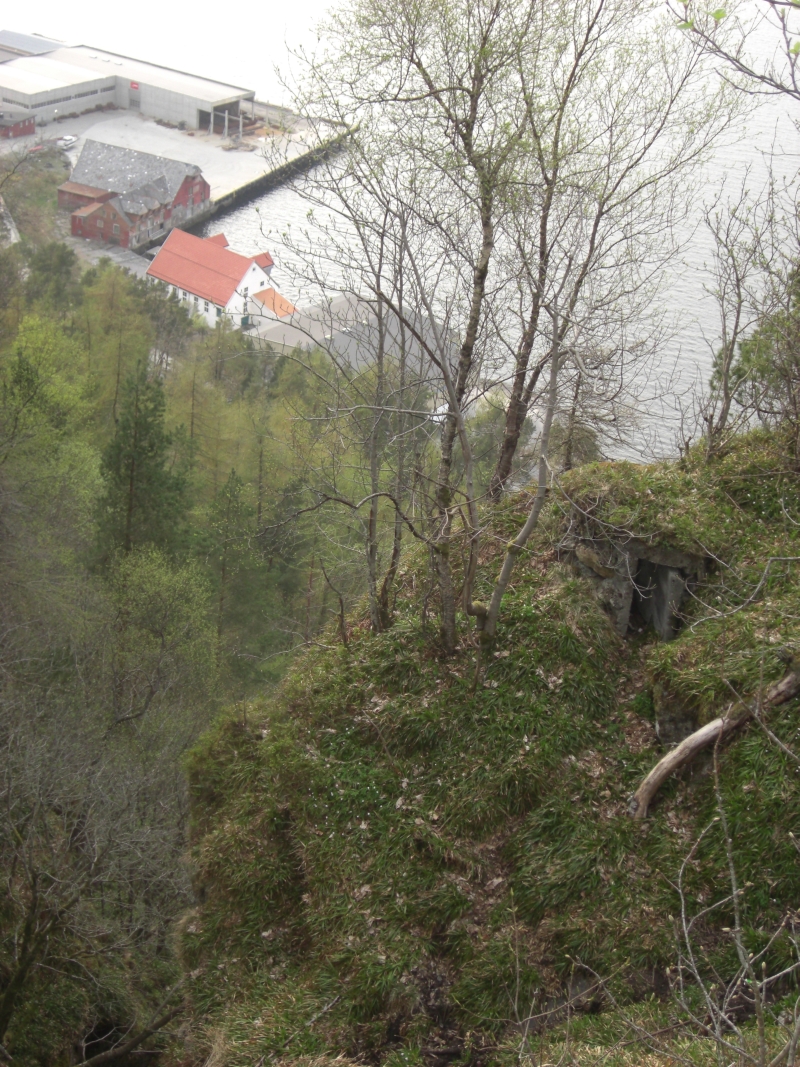 Aksla er på sett og vis en naturlig festning, der tilkomstmulighetene kan overvåkes og kontrolleres. Her en mg-stilling i Ravneskaret 100m øst for leiren
