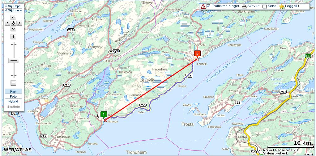Avstandsmåling mellom 2 punkter