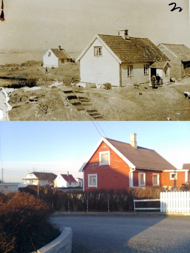 Originalen tatt fra posisjon Nord 6573609 Øst 283213, jeg sto like nedenfor dette punktet. Adressen bildet ble tatt fra er i hagen /  Sandbakkane 10, 4270 Åkrehamn