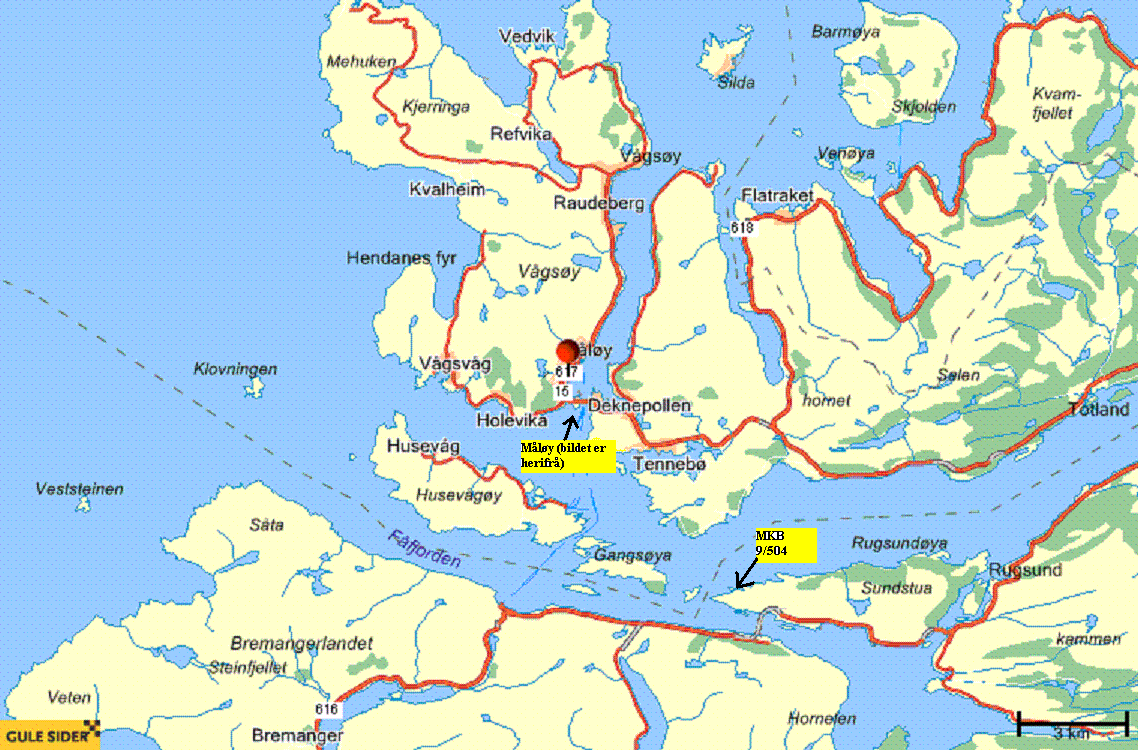Viser plassering av Måløyna og Rugsundøy