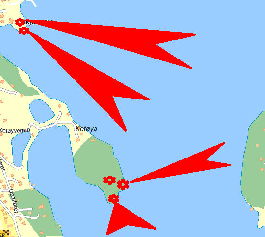 Oversikt over mulige skuddvinkler for stillingene.