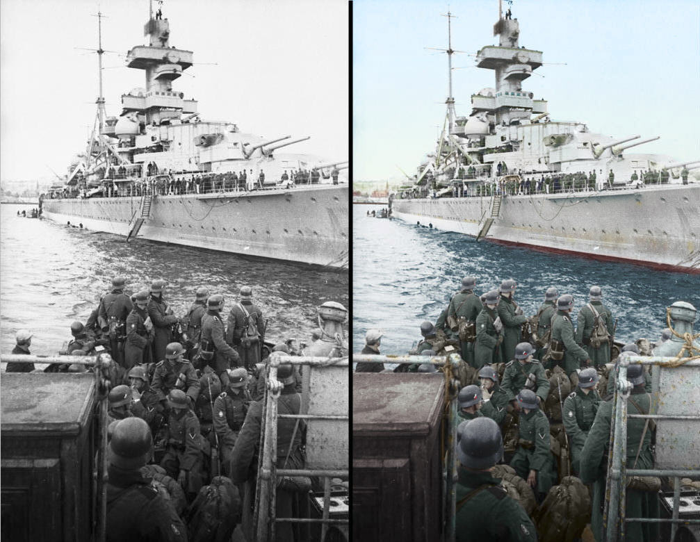 Heavy cruiser Admiral Hipper landing troops in Norway in 1940