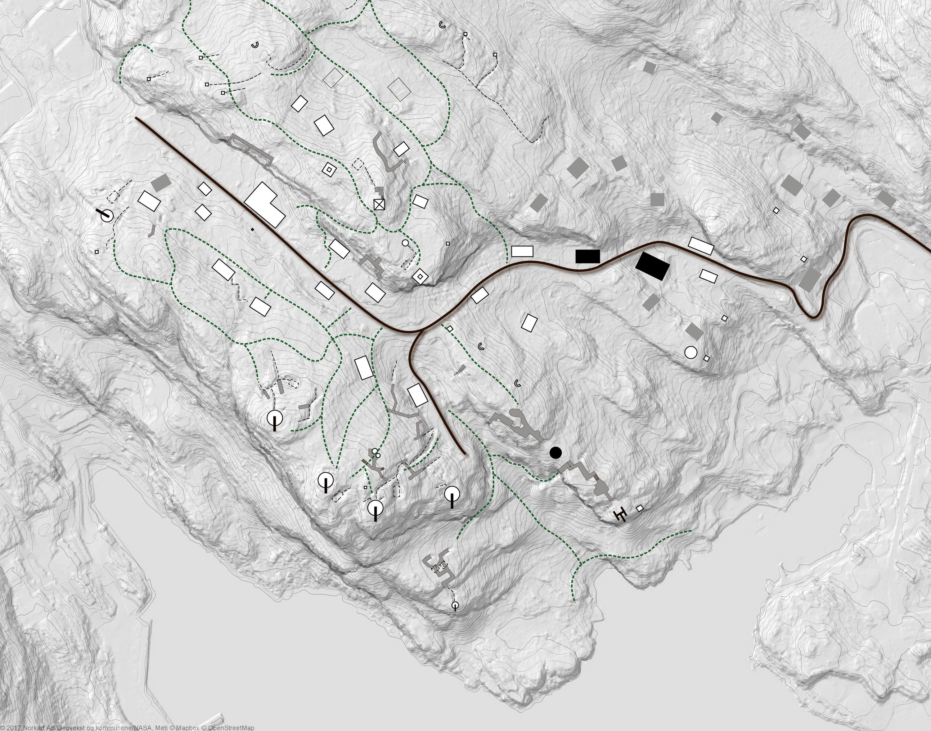 Selvtegnet kart over btt. Signalen, Åvik 2018.