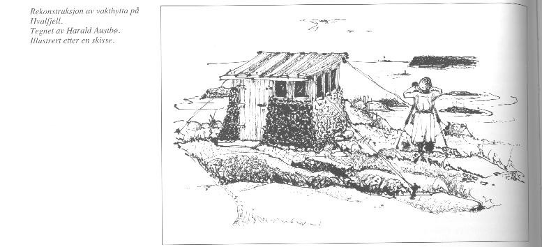 Tysk vakthytte på Hvalfjell, fra boken &amp;quot;De lange Årene&amp;quot; av Ulf Hjardar (ISBN 82-990646-4-3)