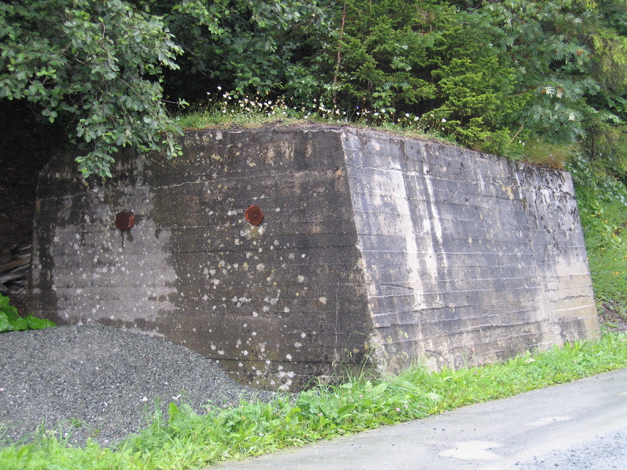 Bunker i området ved Fættenfjord Camping. Ca. UTM32-posisjon: 7050061 N / 596519 E.